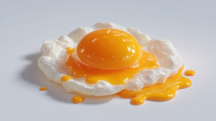 Fried egg with bright orange yolk and white foam texture white
