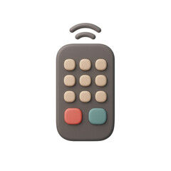 STYLE 3D render, A remote control icon with rounded buttons and infrared signal, muted tones, isolated on a transparent background