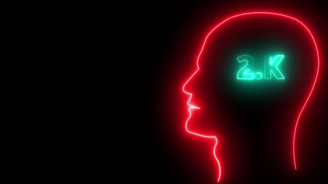 Installing 2k concept in human head profile.Congratulations. subscribers. neon number. Alpha channel animation in Easy to put into any video. neon 6k Follower neon Text And Firework Animation Subscrib