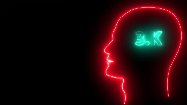 Installing 3k concept in human head profile.Congratulations. subscribers. neon number. Alpha channel animation in Easy to put into any video. neon 6k Follower neon Text And Firework Animation Subscrib