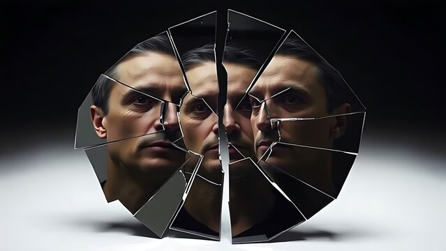 incivility. Broken mirror fragments reflecting multiple faces, symbolic of fractured trust and impossible reassembly. wellbeing guides.