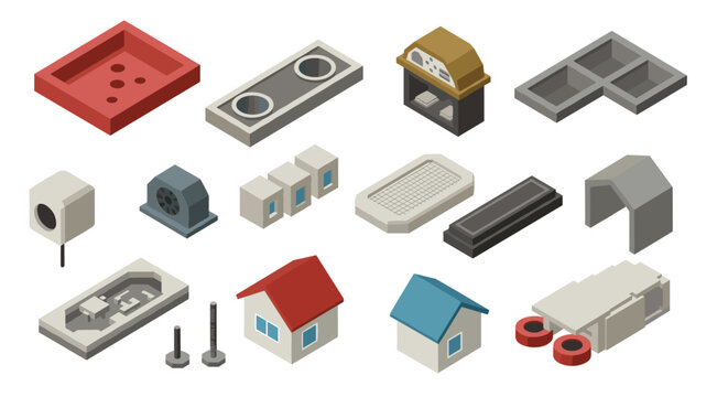 Isometric 3d architectural elements collection in modern minimal design
