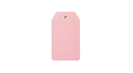 Blank pink paper retail price tag or product label for boutique and e-commerce mockup isolated PNG with Transparent Background