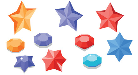 Obraz premium Colorful geometric crystal and star icons in flat design style
