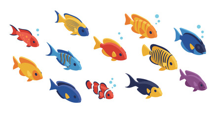 Obraz premium Bright tropical fish collection in vibrant colorful flat style