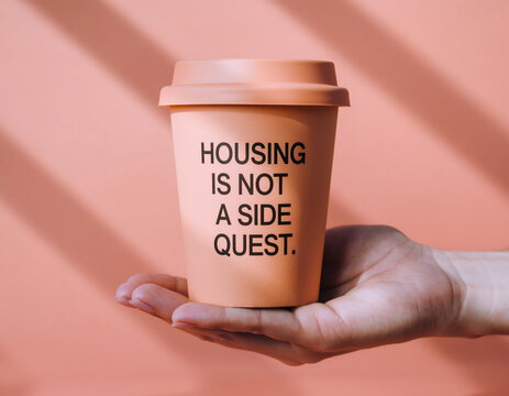 Affordable housing quote, modern activism coffee cup, social justice design