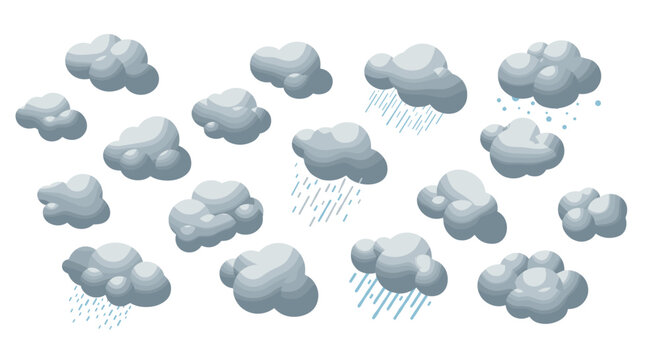 Collection of cloudy weather icons depicting various rain patterns