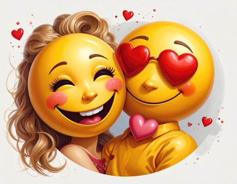 Emoji couple; one with hair, one with heart eyes