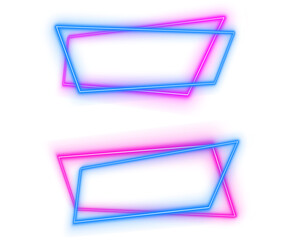 Pink blue random frame space neon light set shaped objects isolated on white background