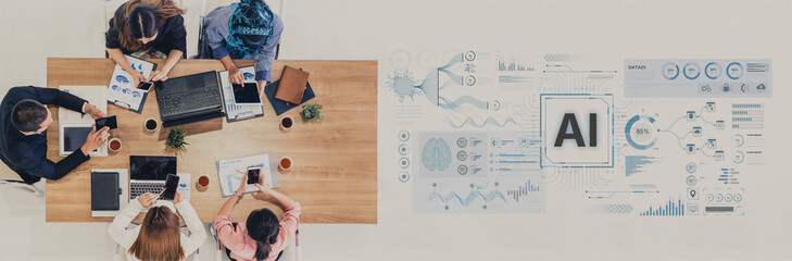 A futuristic AI dashboard for business intelligence. This platform showcases advanced data analytics, processing complex information into visual charts and graphs for strategic insights. Fermion