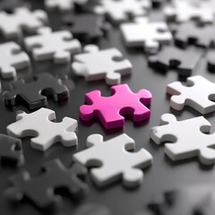 Fototapeta premium Pink puzzle piece among other pieces