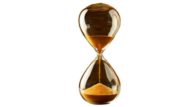 hourglass isolated on white background.Isolated Golden Hourglass with Flowing Sand for Time
