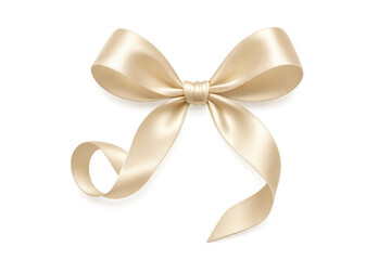 Festive beige satin ribbon bow with glossy sheen, tying a decorative knot, perfect for gifts, celebrations, and festive wrapping, transparent background