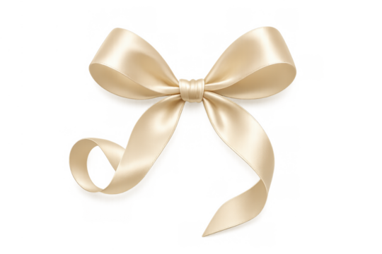 Festive beige satin ribbon bow with glossy sheen, tying a decorative knot, perfect for gifts, celebrations, and festive wrapping, transparent background - Powered by Adobe