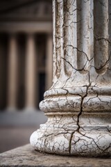 Close up of a weathered pillar with cracks