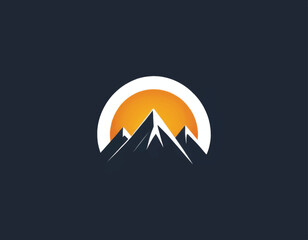Stylized Mountain Range with Sun Logo Design.