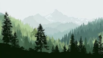 Obraz premium Pixelated Forest Landscape with Misty Mountains Under Overcast Sky
