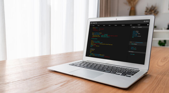 Software development programming on computer screen for modish application and program coding
