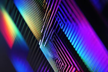 Abstract Geometric Pattern With Rainbow Hues And Light Effects On Black Background