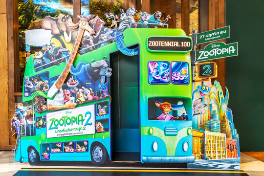 BANGKOK, THAILAND, 19 November 2025 - A beautiful standee of a movie called Zootopia 2 Display at the cinema to promote the movie