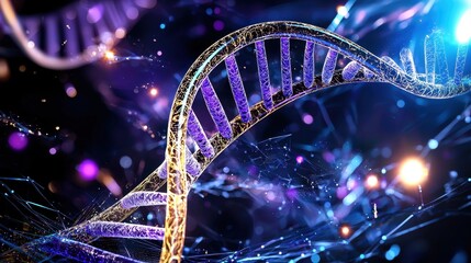 Obraz premium Colorful 3D Rendering of DNA Helix Structure with Abstract Background