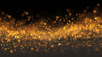 Abstract Golden Light Particles Floating Against Black Background