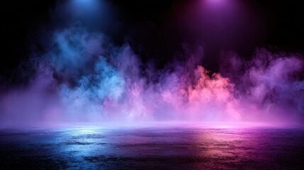 Abstract Neon Vaporous Scene With Reflective Surface and Dark Background