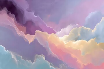Abstract Watercolor Cloudscape Displaying Pastel Hues and Textured Details