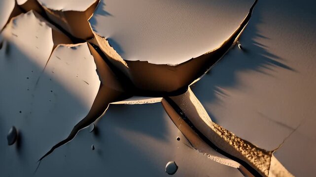 Expanding jagged crack splitting a white plaster wall in a realistic 3D animation, illustrating structural damage and home repair concepts