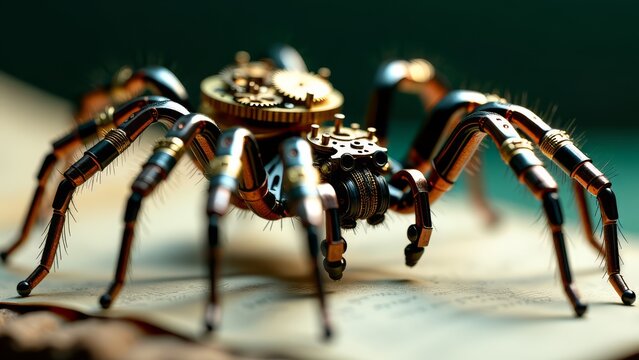 Steampunk spider with gears and mechanical legs