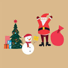 Christmas Characters with Santa, Snowman and Tree. Perfect for festive cards, ads, web banners, greeting designs, and seasonal print projects.