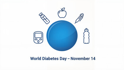 World Diabetes Day symbols with blue circle and health icons
