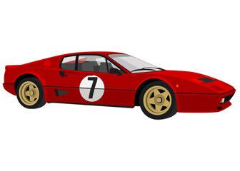 Classic Mid-Engine Sports Car Racer, Red 1970s Race Coupe with Gold Wheels