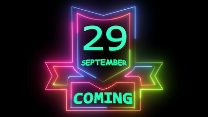 September 29 coming soon neon glowing light