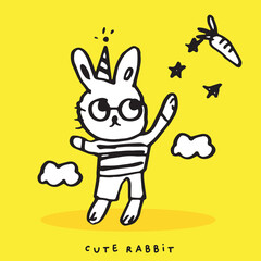 Hand drawing doodle cute Bunny, rabbit vector illustration,rabbit cartoon,Hand drawing doodle cute rabbit