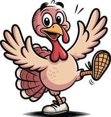 Energetic Turkey Mascot Kicking in Sneakers