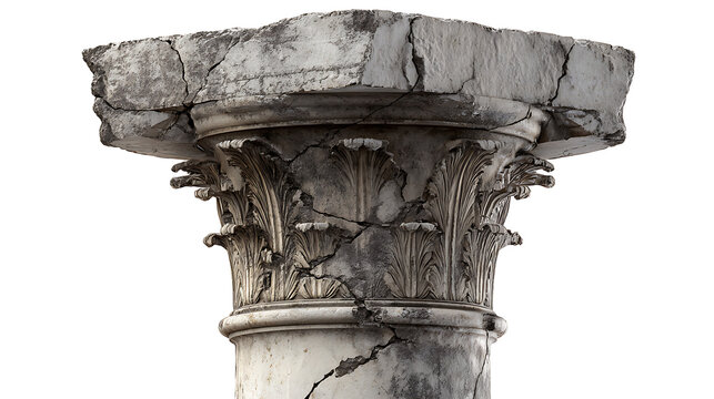 Fototapeta Ancient cracked stone column capital with acanthus leaves image