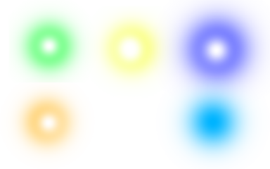 Diverse Light Spots Glowing in Green Yellow White Blue and Amber Hues on Transparent Background Effect Colorful Light Source