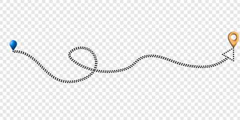 Route icon between two points with dotted path and location pin. Location pointer continuous one line drawing. GPS navigation line route mark. eps 10