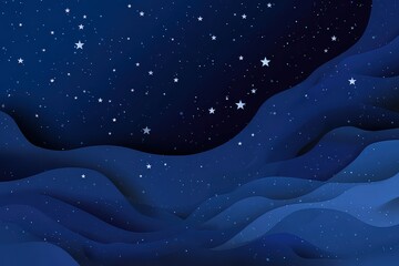 Dark Blue Night Sky With Starry Pixelated Abstract Clouds and Shining Stars Background
