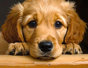 Adorable Golden Retriever Puppy Gazing Longingly with Expressive Eyes