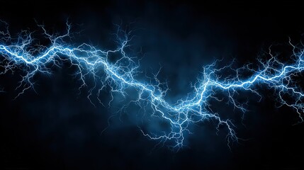 Dynamic Blue Lightning Bolt Against Dark Background with Sparks and Energy