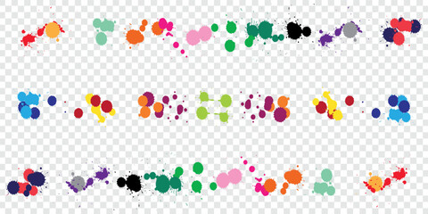 Color paint splatter.Spray paint blot element.Colorful ink stains mess.Colorful paint splatters.Watercolor spots in raw and paint splashes collection,Color ink splashes. Grunge splatters.