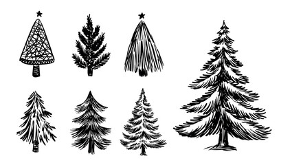 Christmas black trees set on white	
