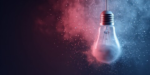 Illuminated Light Bulb with Glitter and Smoke on Black Background