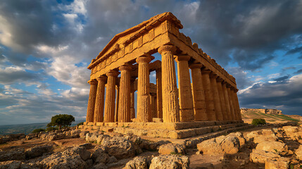 Obraz premium Ancient Greek Temple Columns Stone Structure Golden Hour doric columns stone architecture