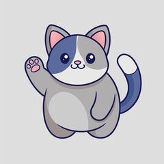 A cute kitten cartoon vector illustration of a funny black and white baby pet animal drawing character isolated on a card