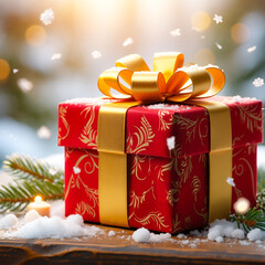 Snowy Golden Gift Box Holiday Background