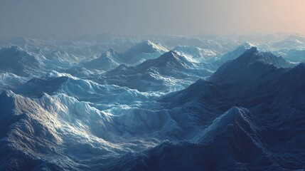 Endless rolling ocean waves glowing softly in the cold blue light