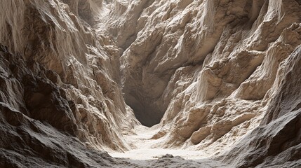 Alien rocky landscape of jagged stone peaks fading into a dark mysterious void